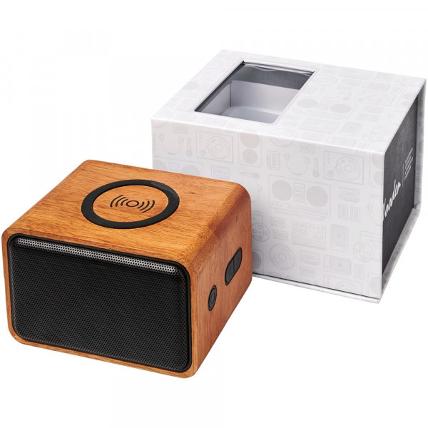 Houten 3W speaker met draadloos oplaadstation